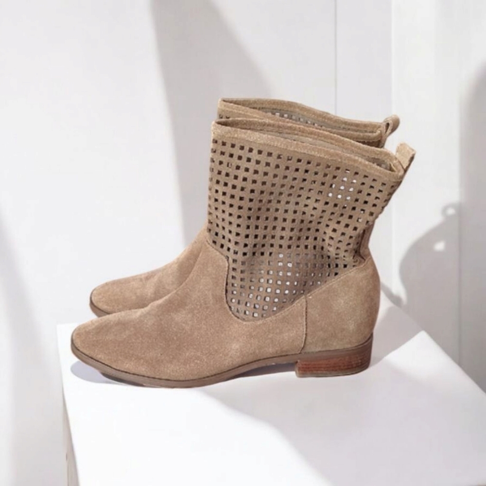 Michael Kors Taupe Suede Perforated Ankle Boots